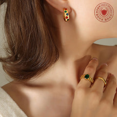 18K Gold-Plated Multicolor Enamel C-Hoop Earrings