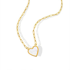 18K Gold-Plated White Shell Heart Pendant Necklace