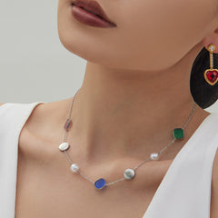 Colorful Cat-Eye-Look Beaded Necklace