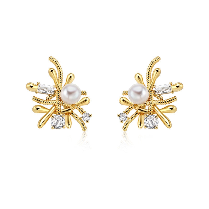 Textured Flower Pearl-Look Stud Earrings