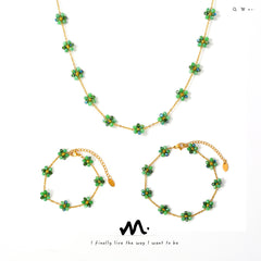 Glass Bead Flower Necklace, Bracelet & Anklet