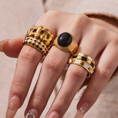 Checker Enamel and Shell Ring Designs