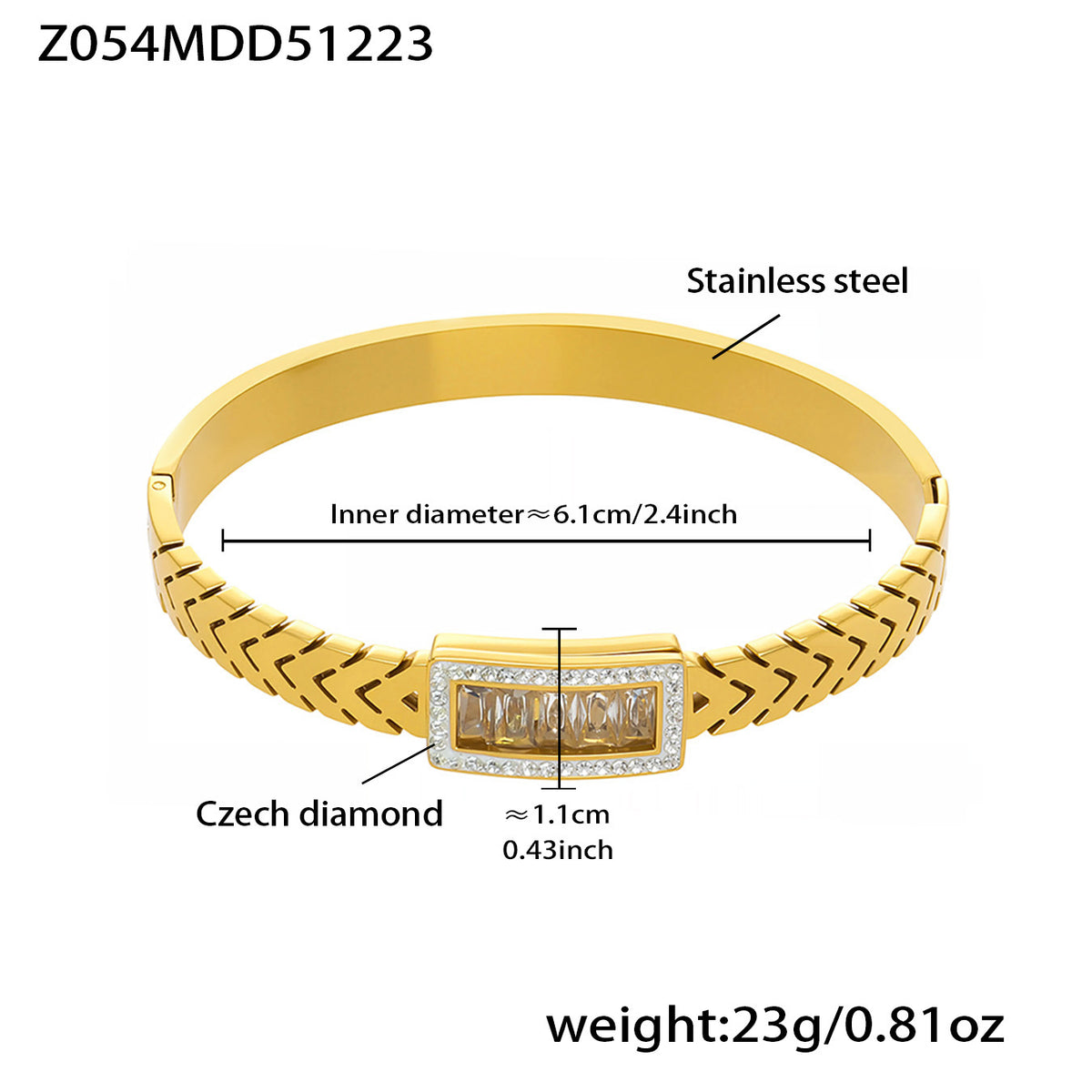 18K Gold-Plated Geometric Stone Bangle Bracelet