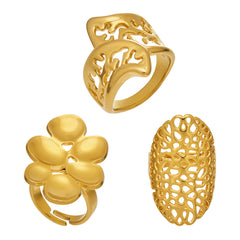 Sculptural Openwork Floral Stainless Steel Ring