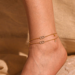 18K Gold-Plated Oval Link Cubic Zirconia Anklet