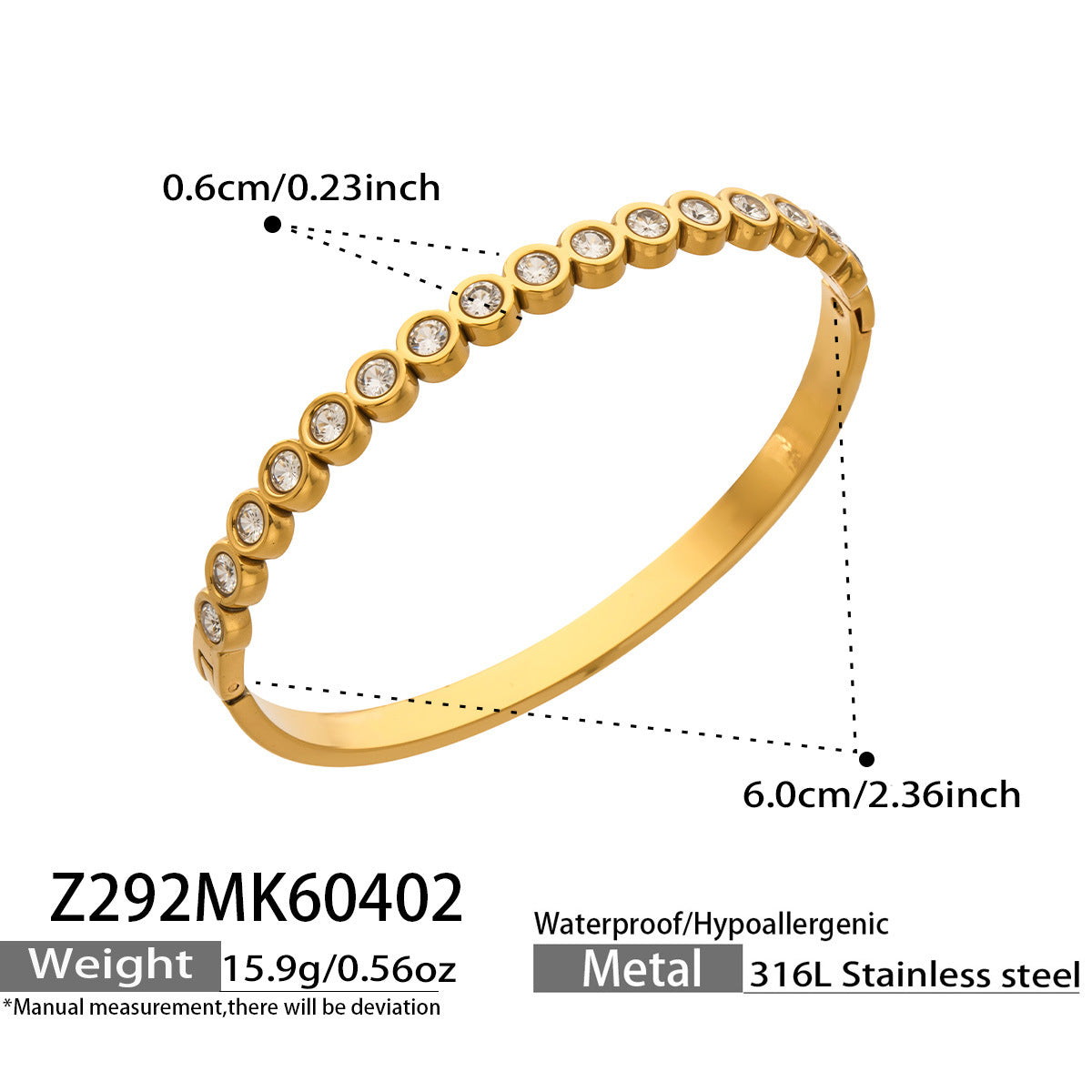 Cubic Zirconia Stainless Steel Bangle Bracelets