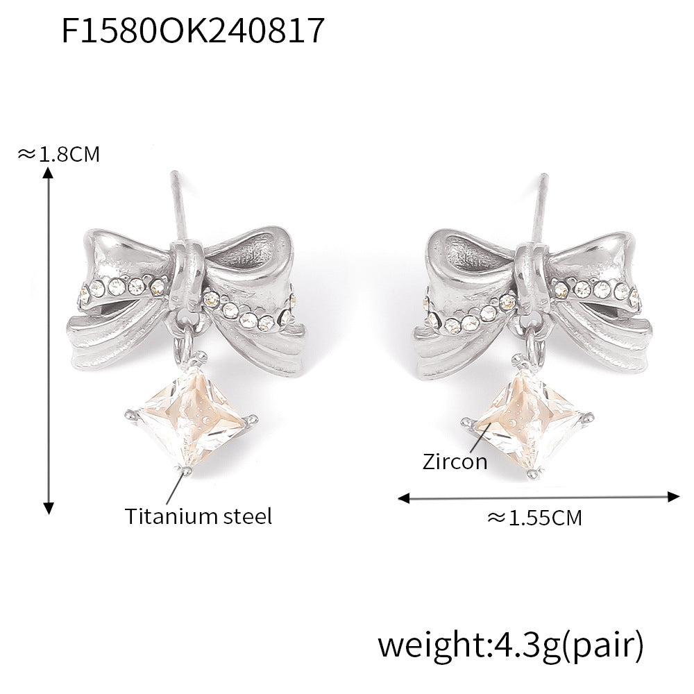 18K Gold-Plated Bow Cubic Zirconia Stud Earrings