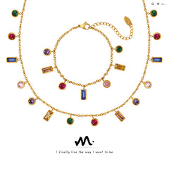Multicolor Cubic Zirconia Charm Necklace & Bracelet