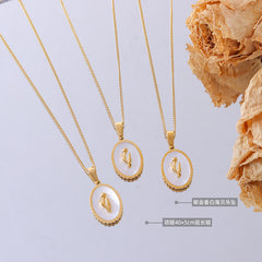 18K Gold-Plated Mother-of-Pearl Oval Pendant Necklace