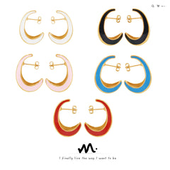 18K Gold-Plated Crescent Enamel Hoop Earrings