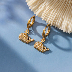 18K Gold-Plated Cubic Zirconia Whale Earrings