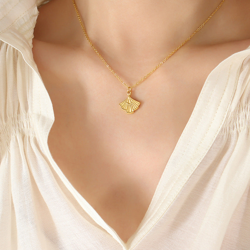 Pleated Fan Pendant Necklace