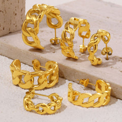18K Gold-Plated Sculptural Link Hoop Earrings