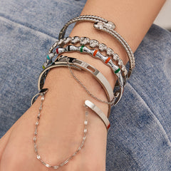 18K Gold-Plated Bamboo and Stone Detail Bangle Bracelet