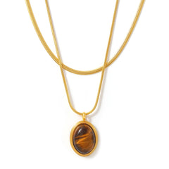 Tiger-Eye & Black Agate Oval Pendant Necklace