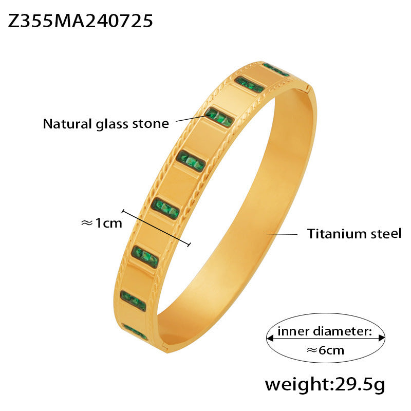 18K Gold-Plated Green Glass Station Bangle