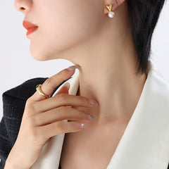 18K Gold-Plated Heart Pearl-Look Stud Earrings
