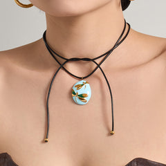 18K Gold-Plated Dragonfly Pendant Black Cord Necklace