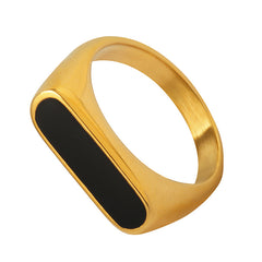 18K Gold-Plated Black Enamel Geometric Ring