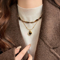 Camille Vintage-Inspired Tiger-Eye Layered Necklace