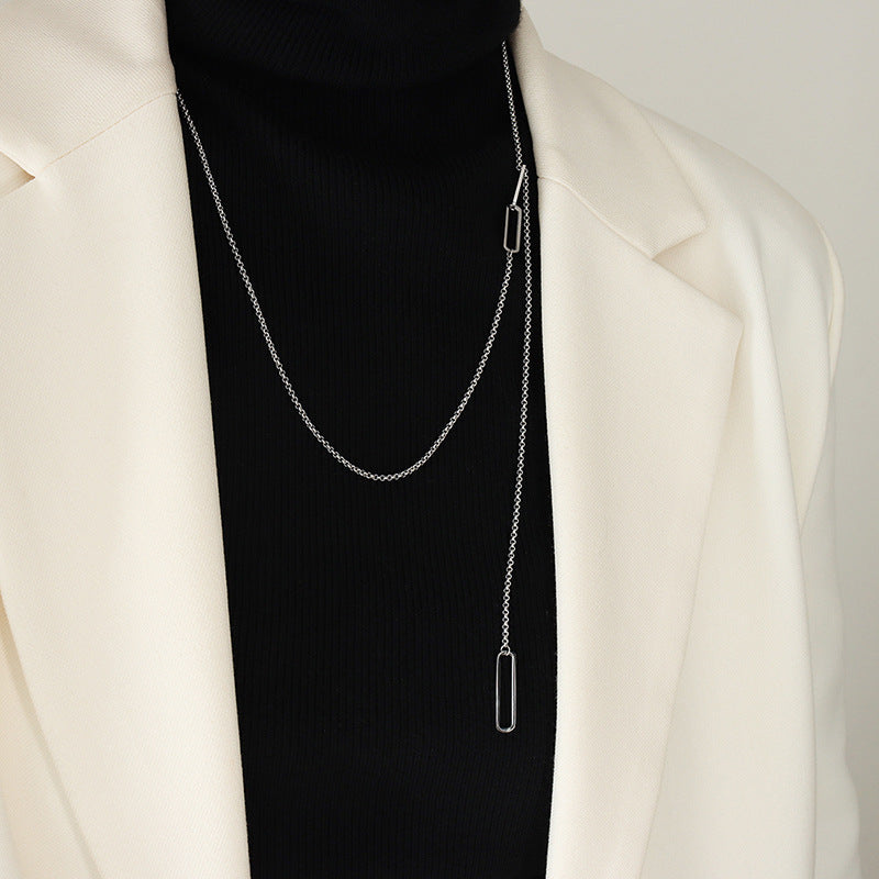 Long Geometric Sliding Lariat Necklace