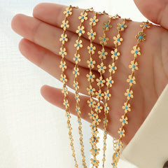 18K Gold-Plated Blue Enamel Flower Jewelry