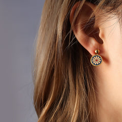 Enamel Daisy Coin Drop Earrings