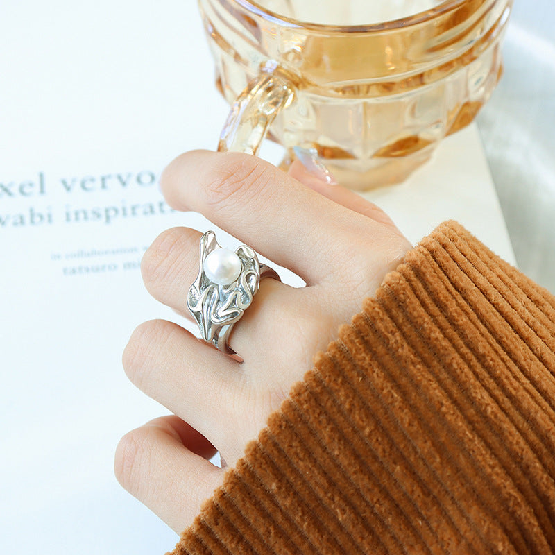 Gold-Tone Sculptural Pearl-Look Open Ring