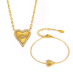 18K Gold-Plated Cubic Zirconia Heart Necklace or Bracelet