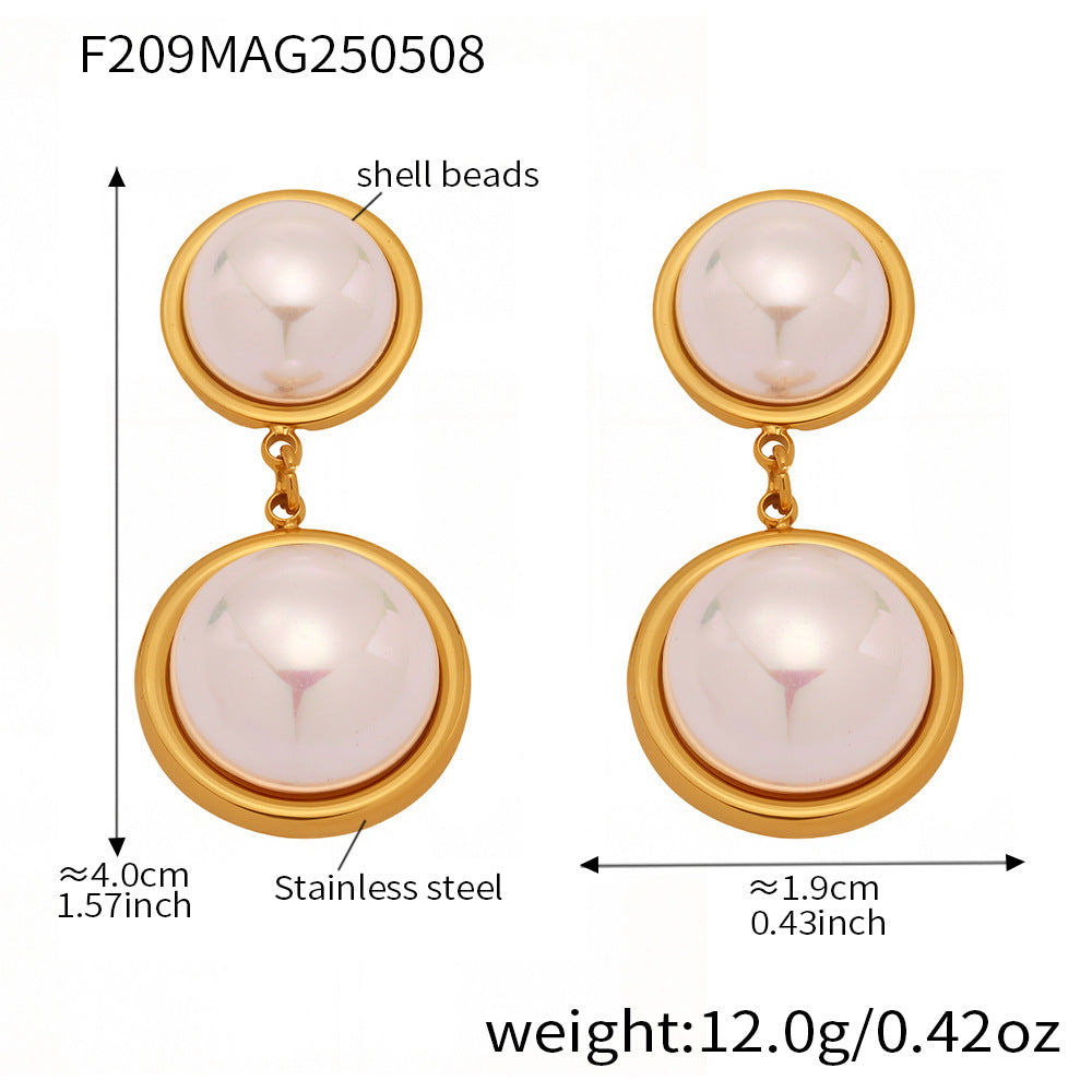 Shell-Pearl Round Drop Earrings