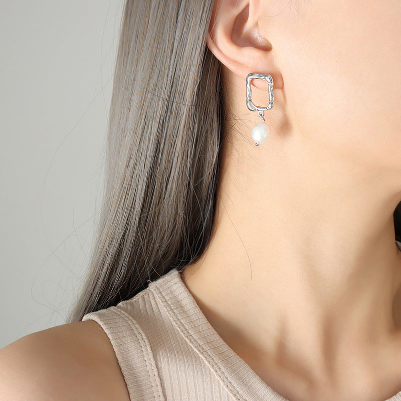 18K Gold-Plated Geometric Pearl-Look Drop Earrings