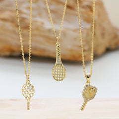 Dainty Diamond Accented Racket Sports Necklace Collection