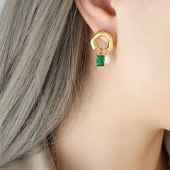 Freshwater Pearl & Green Accent Drop Earrings