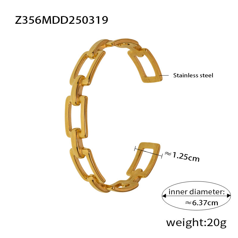 18K Gold-Plated Open Rectangle Link Cuff Bracelet