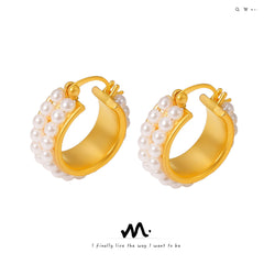 Gold-Tone Double Row Beaded Hoop Earrings