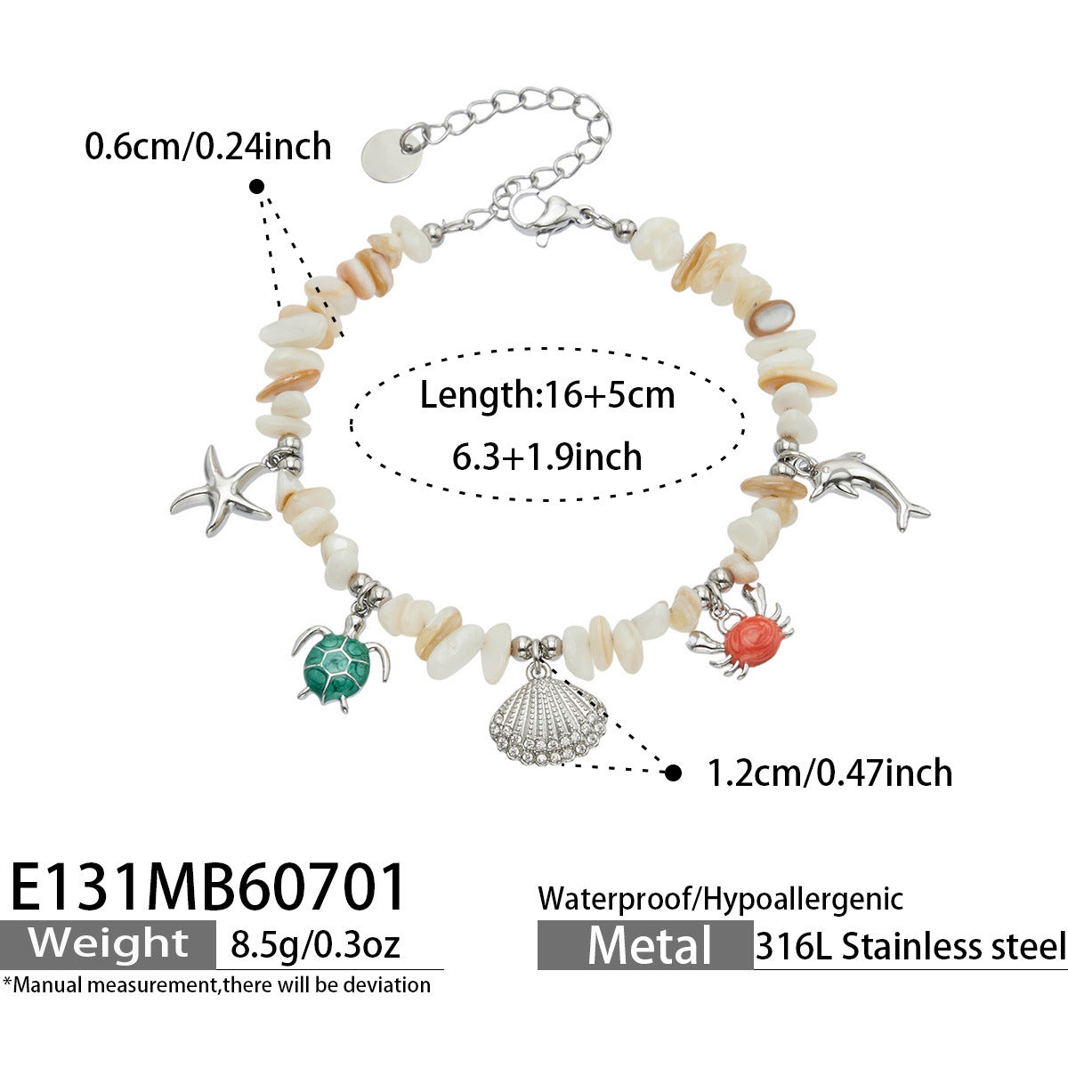 Ocean Charm Natural Stone and Shell Bracelet