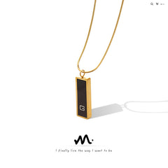 Black Acrylic Rectangle Tag Necklace