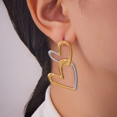 18K Gold-Plated Double Heart Drop Earrings