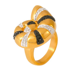 18K Gold-Plated Sculptural Black and Clear Accent Ring