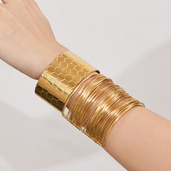 18K Gold-Plated Wide Textured Cuff Bracelets