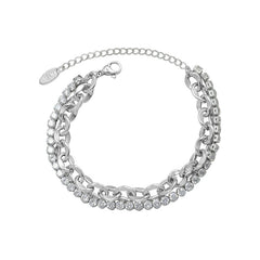 Silver-Tone Double-Layer Cubic Zirconia Bracelet