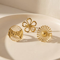 18K Gold-Plated Floral & Sunburst Statement Rings