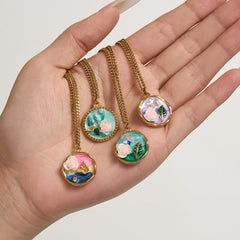 18K Gold-Plated Rose Enamel Pendant Necklace