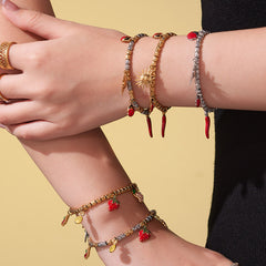 18K Gold-Plated Sun and Chili Charm Bead Bracelet