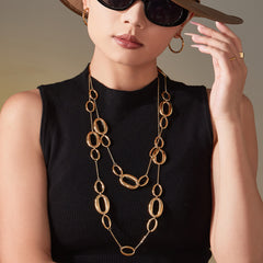 Gold-Tone Open Oval Link Long Necklace