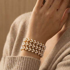 Shell-Pearl Leaf-Design Bracelet