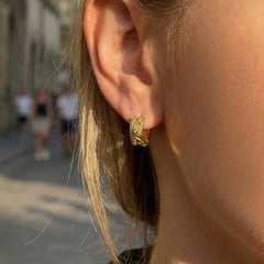 Star & Crescent Engraved Huggie Hoop Earrings