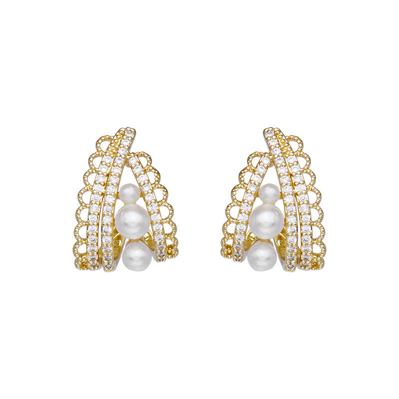 Nadine Vintage-Inspired Pearl Pavé Stud Earrings