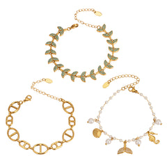 18K Gold-Plated Ocean and Faux Pearl Bracelet Designs