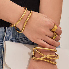 Double-Line Sculptural Open Cuff Bracelet